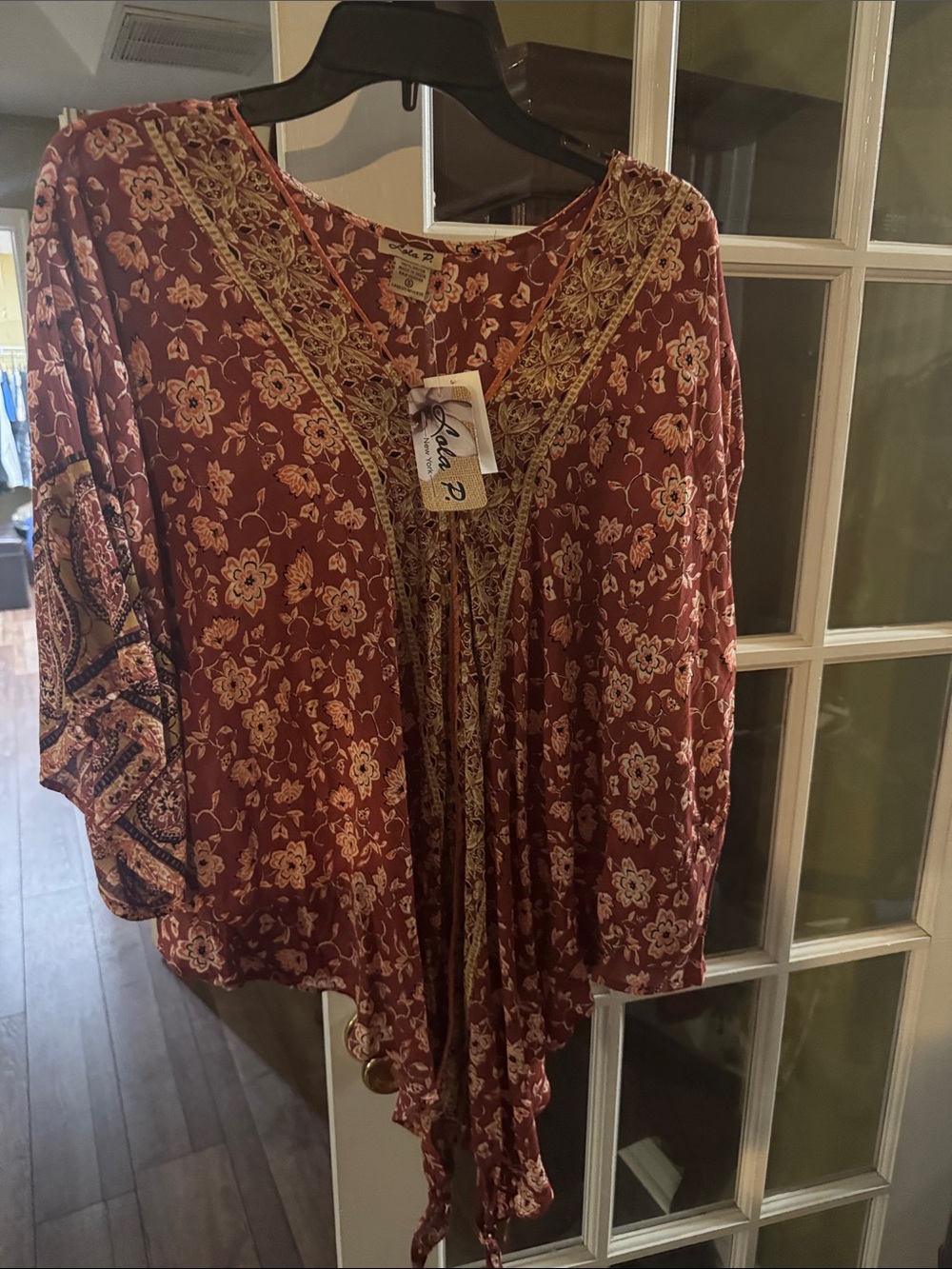 New! Boho Rust Floral Tunic with Tie Front by MIA R ( runs big)